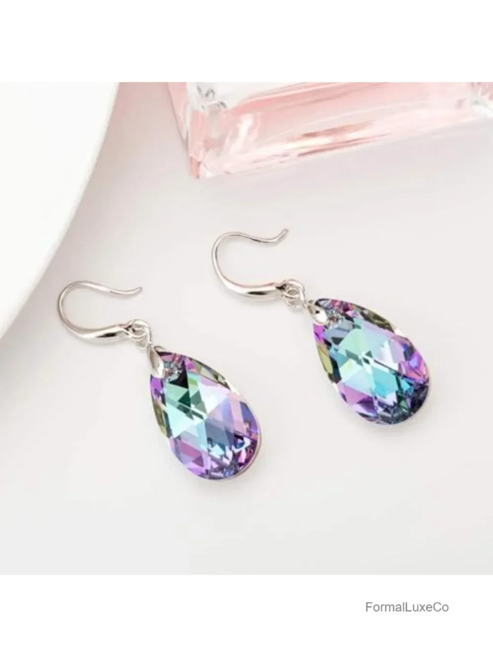 Austrian Crystal Teardrop Dangle Hook Earrings 14K Gold Plated Hypoallergenic